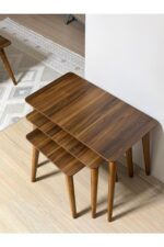 3’lü Ceviz Lükens Sehpa Set - Görsel 3
